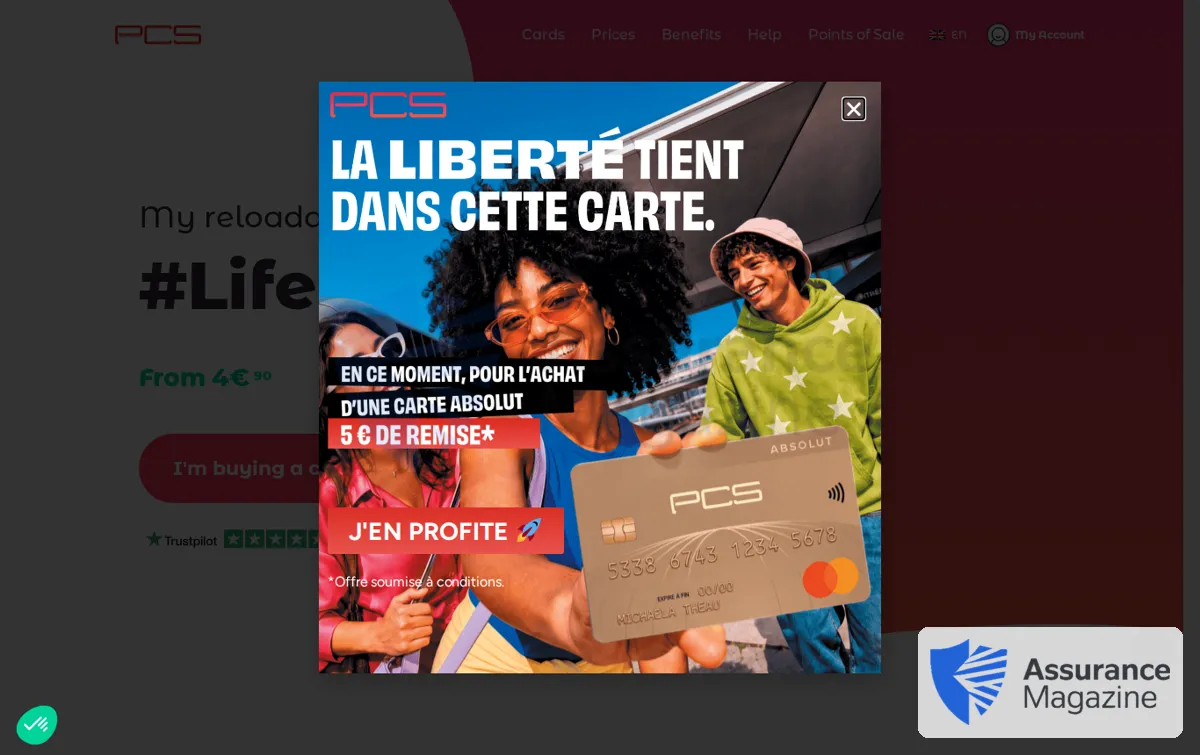 Capture : MyPCS UK - Prepaid debit card